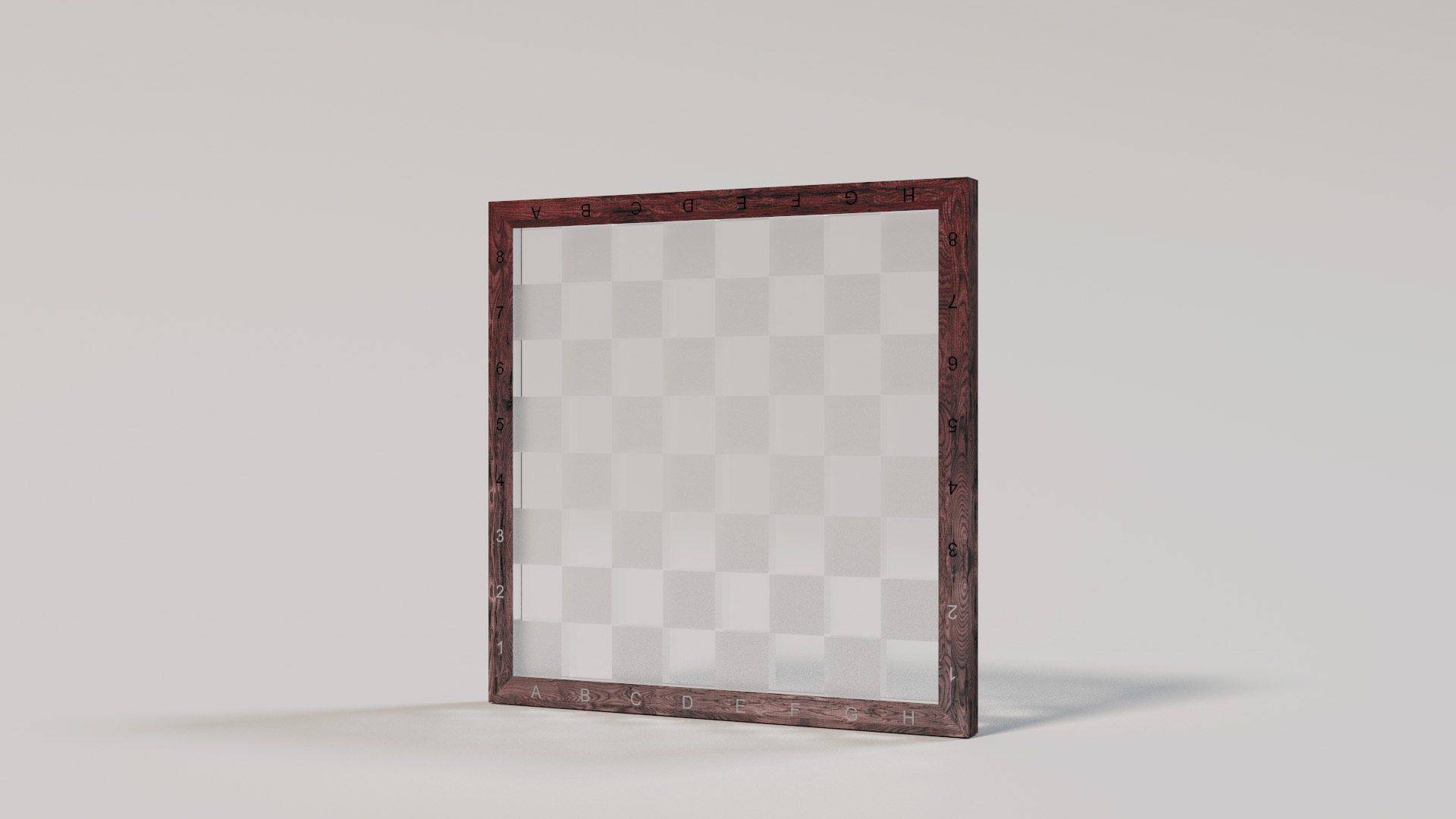 Chessboard with ground glass squares and clear glass squares. Rendered using BDPT.