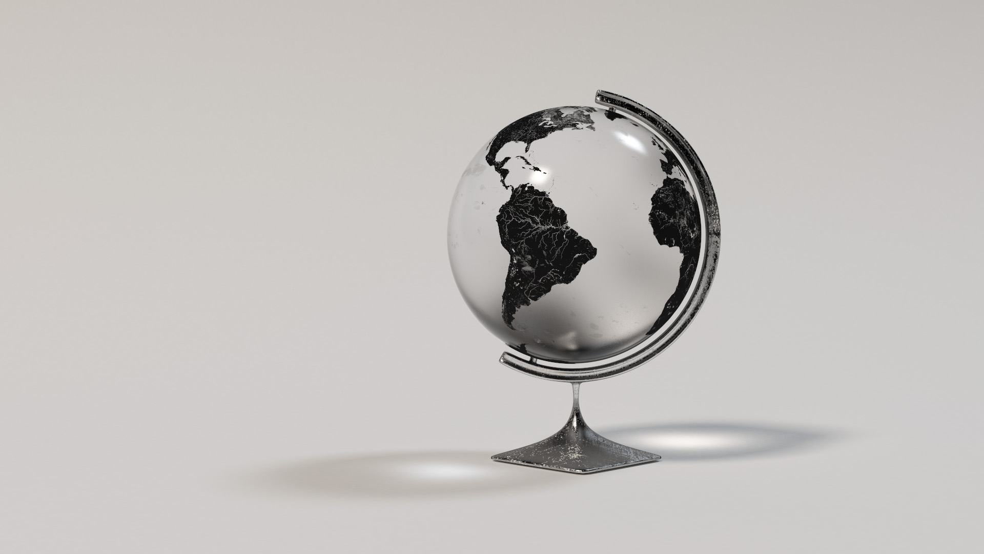 Glass globe using Takua's layered BSDF system. The globe has a base ground glass layer, a mirror layer for continents, and a dirt/fingerprints layer for additional detail. Rendered using VCM.