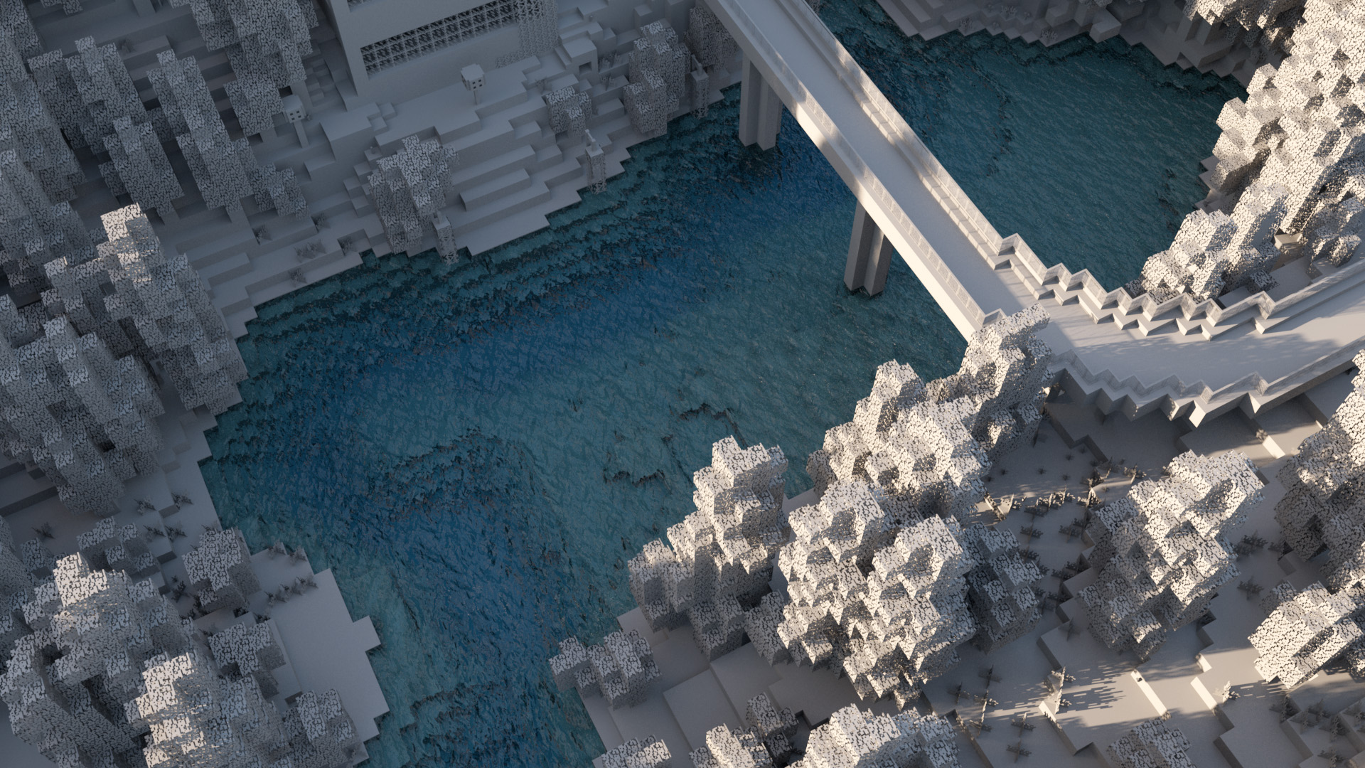 Water test render, using a PxrLMGlass material. Unfortunately, no true caustics here...