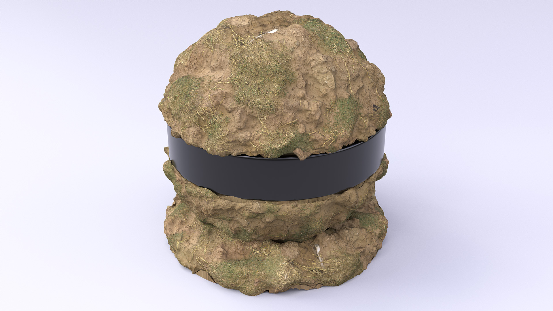 Figure 5: Closeup of the dirt shaderball from Figure 4. In this render, the shaderball is tessellated and displaced to a subpixel resolution.