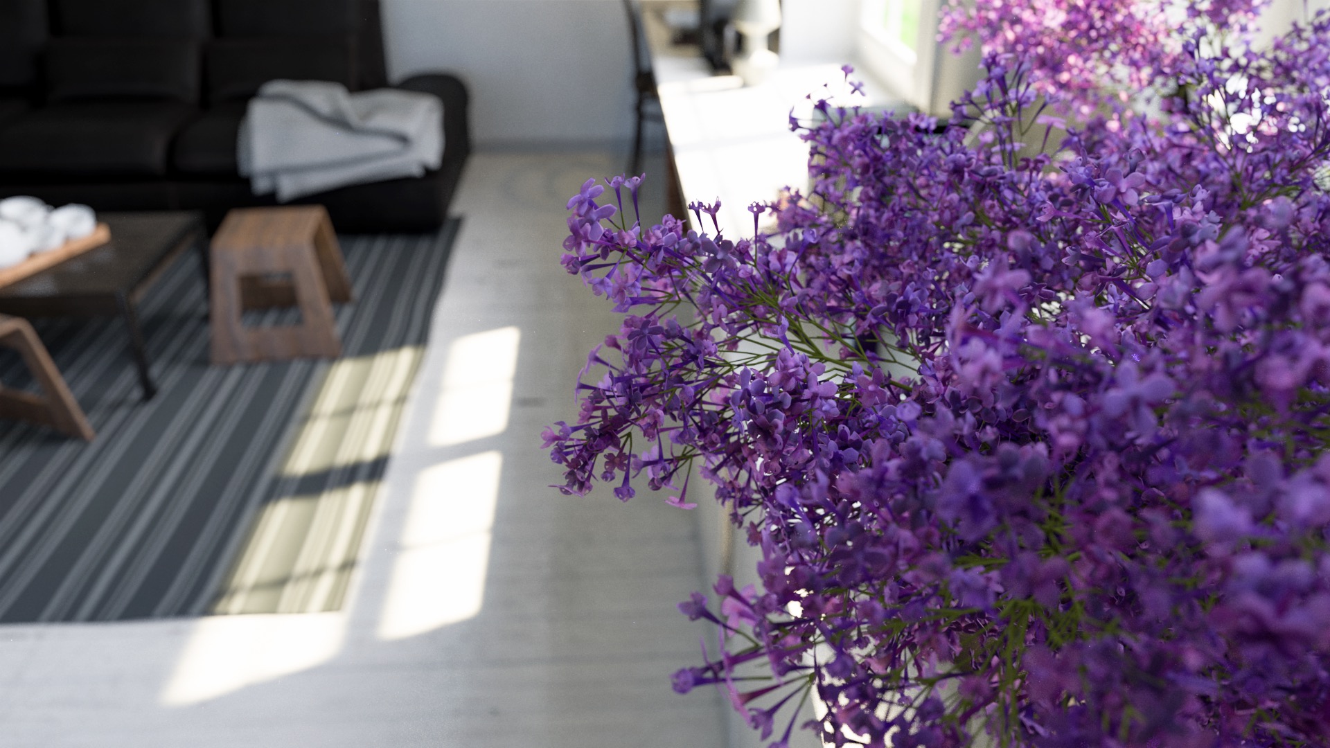 Figure 8: Closeup of the same purple flowers from the old Complex Room scene.