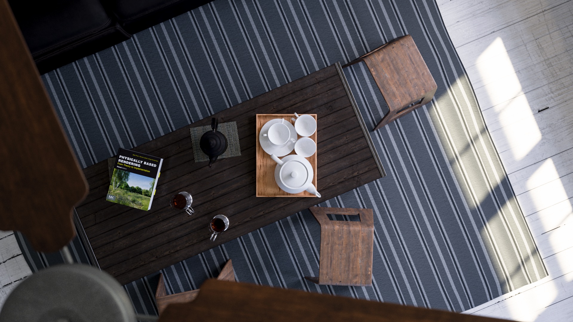 Figure 9: Utah Teapot tea set on the coffee table.