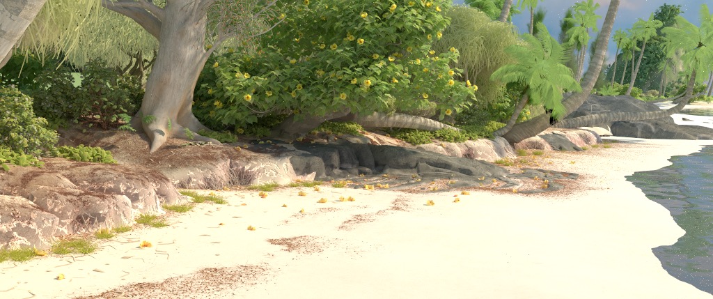 Figure 4b: 'beachCam' camera angle, rendered using PBRT v3.