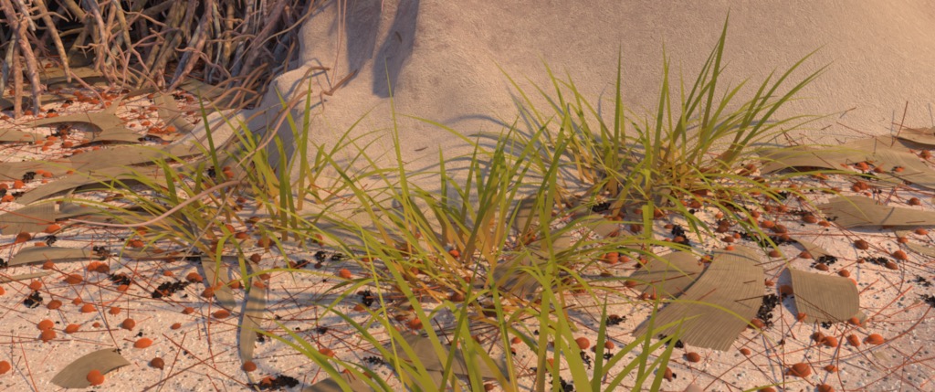 Figure 7a: 'grassCam' camera angle, rendered using Disney's Hyperion Renderer.