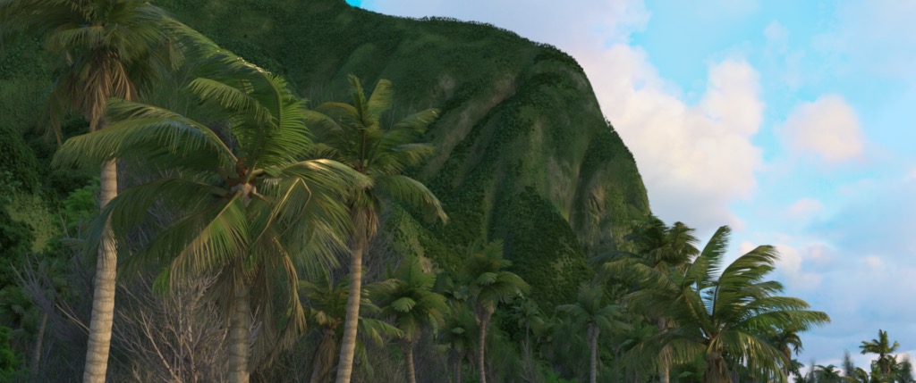 Figure 8a: 'palmsCam' camera angle, rendered using Disney's Hyperion Renderer.