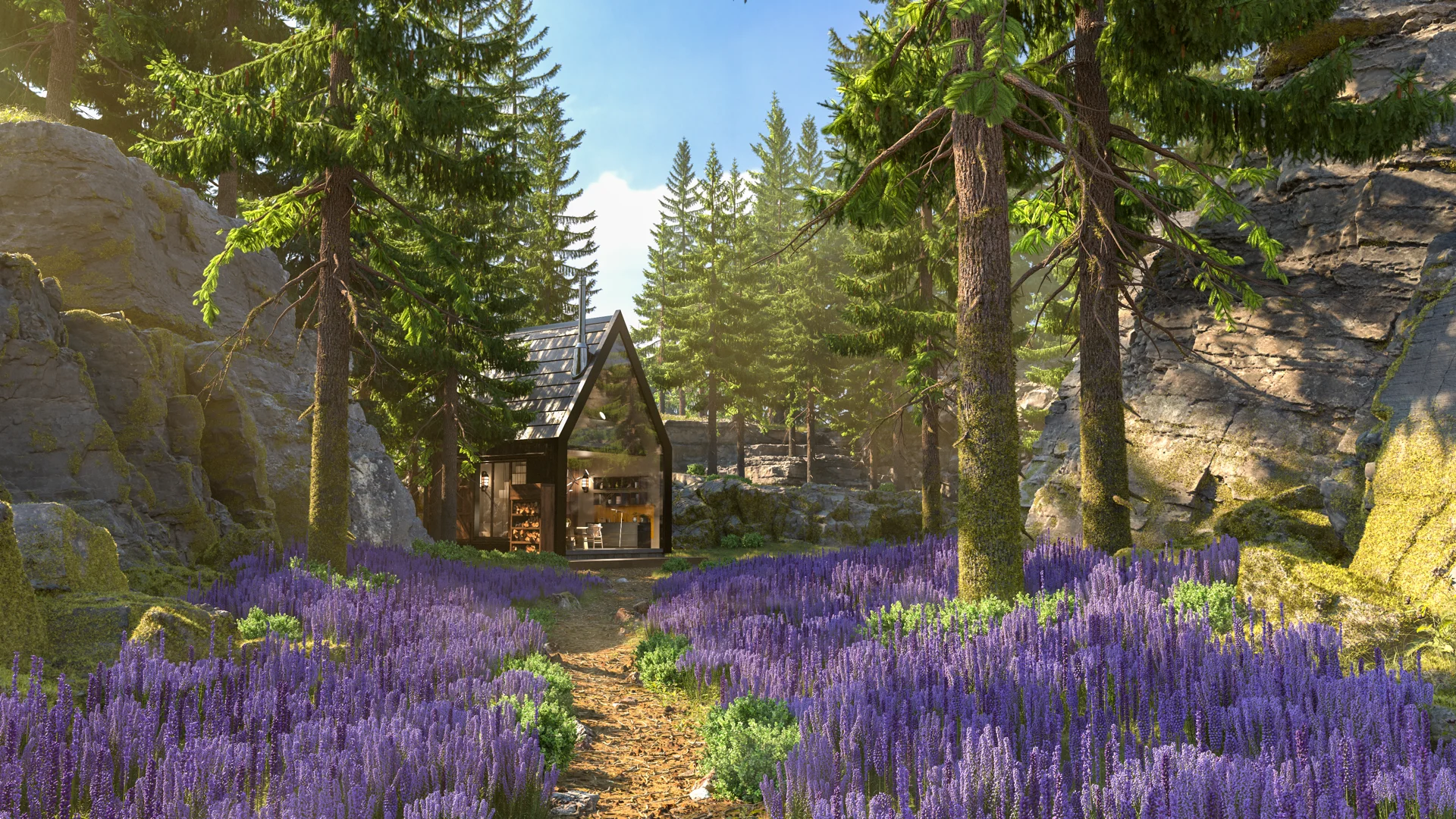 Figure 1: Final piece, daylight variant. Made for fun and as an environment building exercise. Click for 4K version.