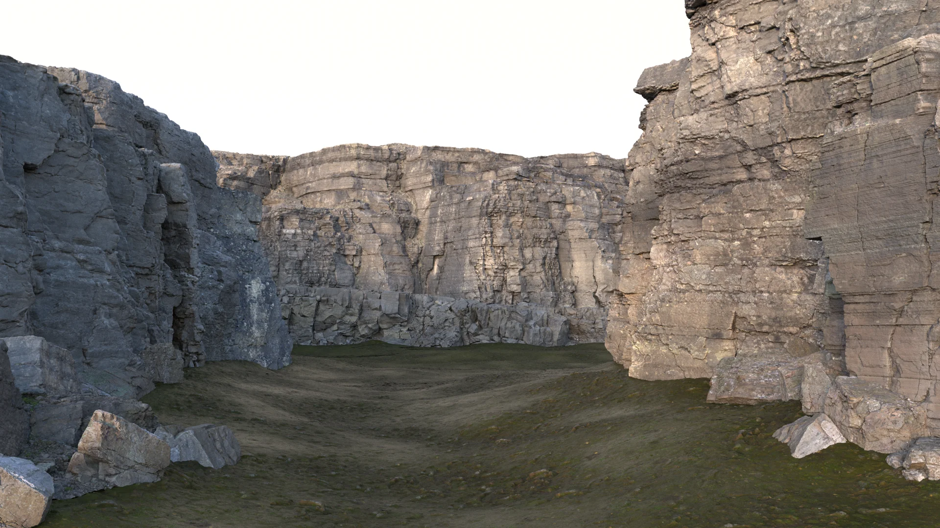 Figure 3: Roughing in a groundplane by blending together a bunch of different tiled soil and dirt textures, partially modulated by displacement height.