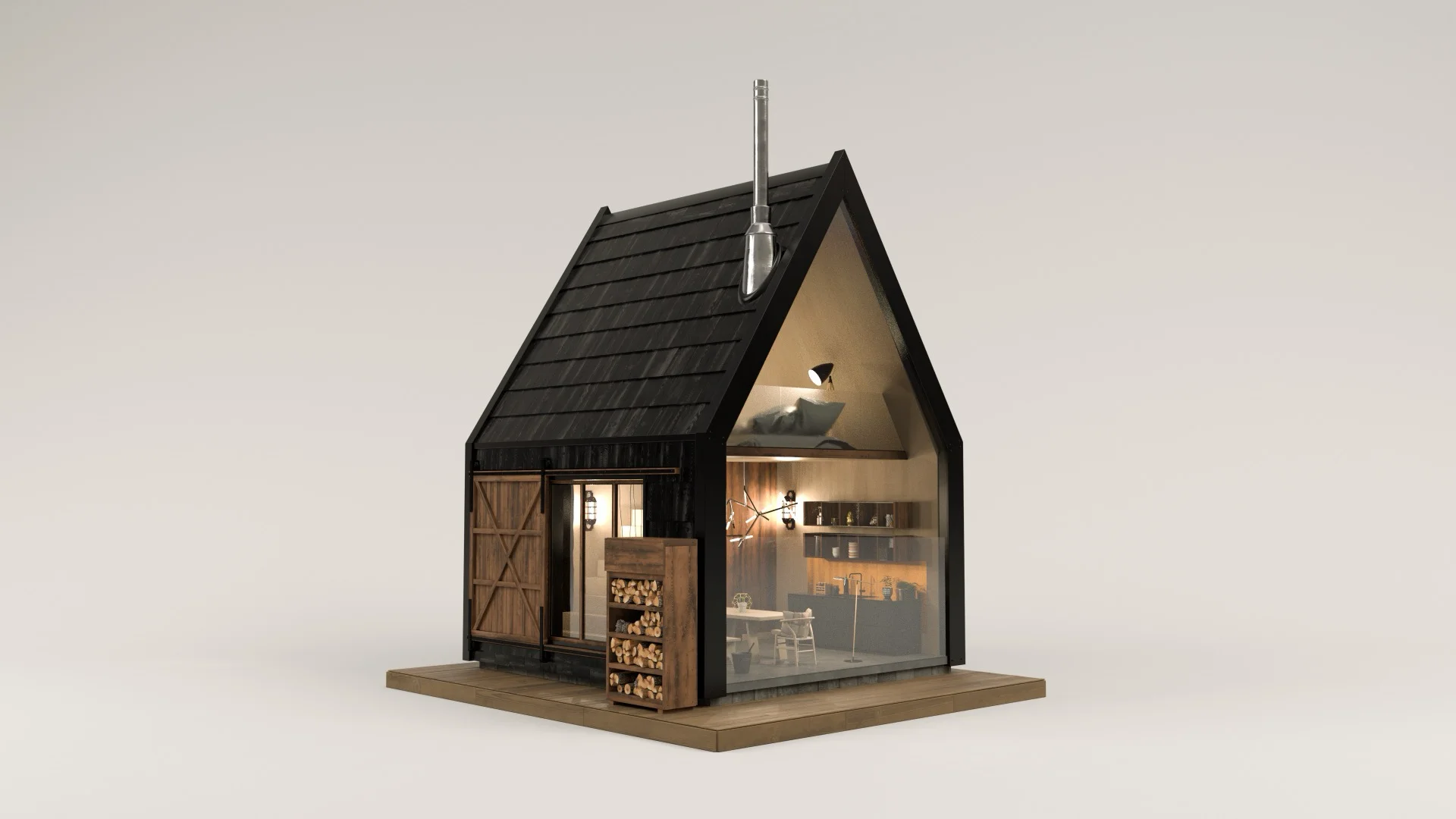 Figure 23: Cabin for this peice, built by kitbashing together parts from the Evermotion 15th Anniversary scene.