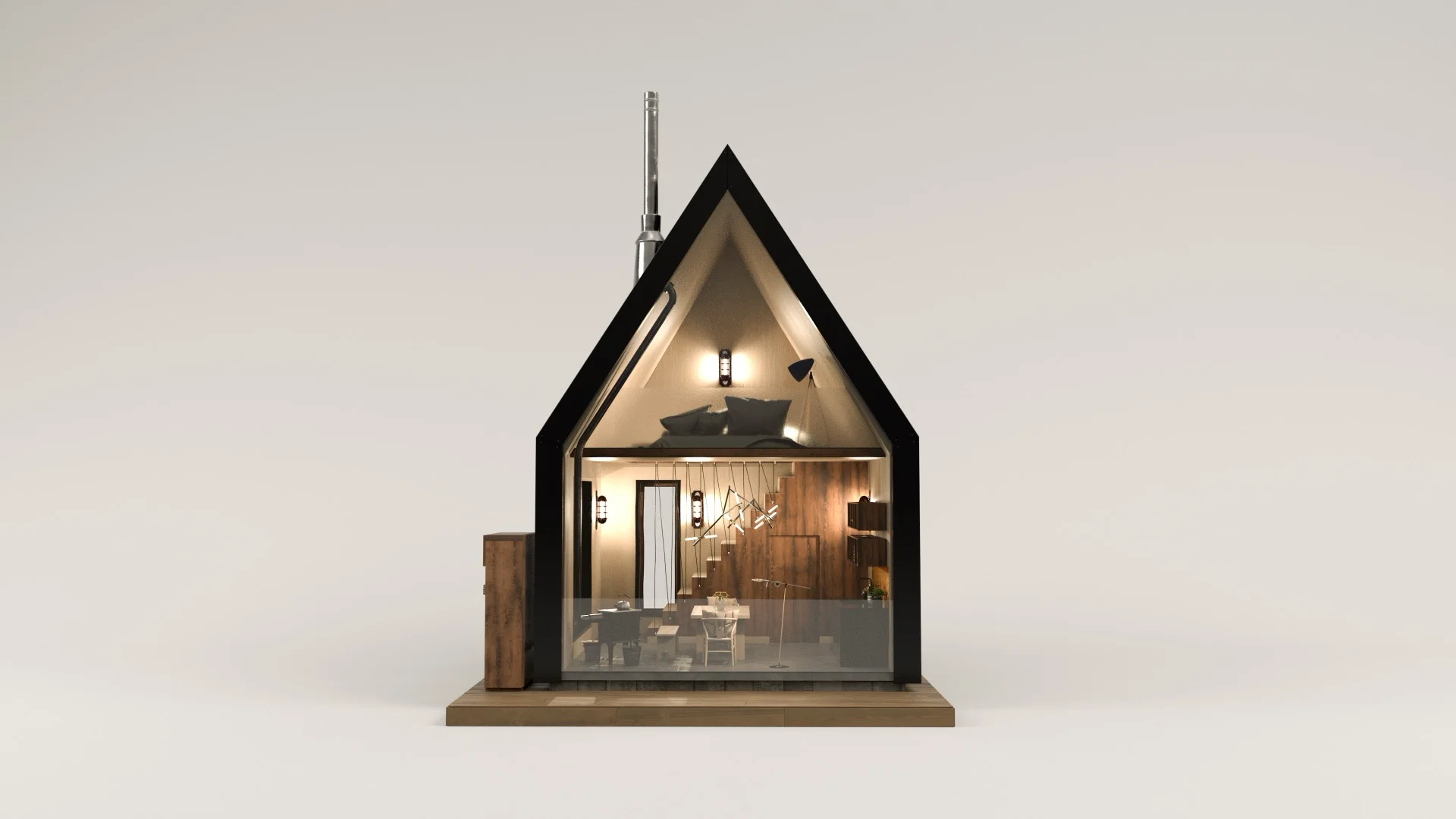 Figure 24: Front view of the cabin. Note how the wobbliness of the front window glass slightly distorts some of the cabin interior's appearance.