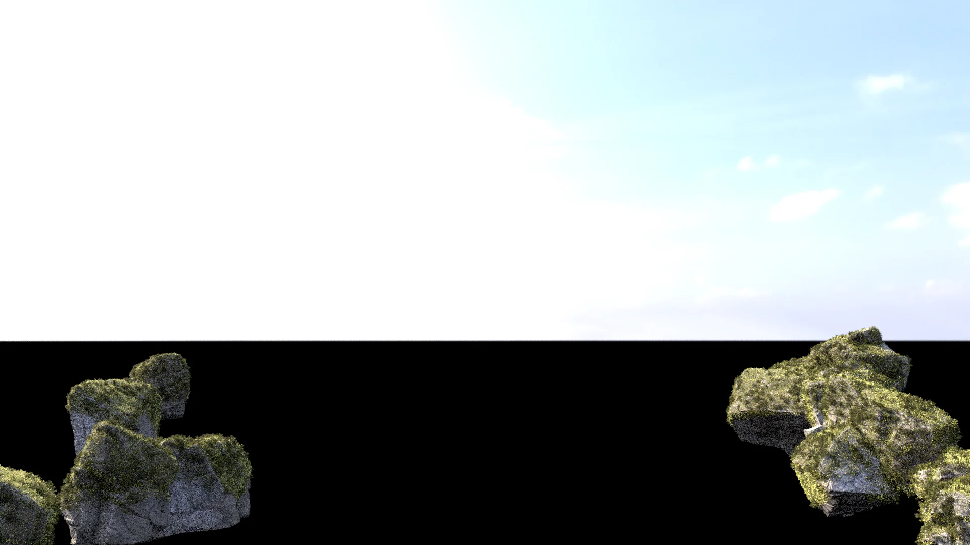 Figure 18: Isolated test render of XGen moss on the foreground rocks.