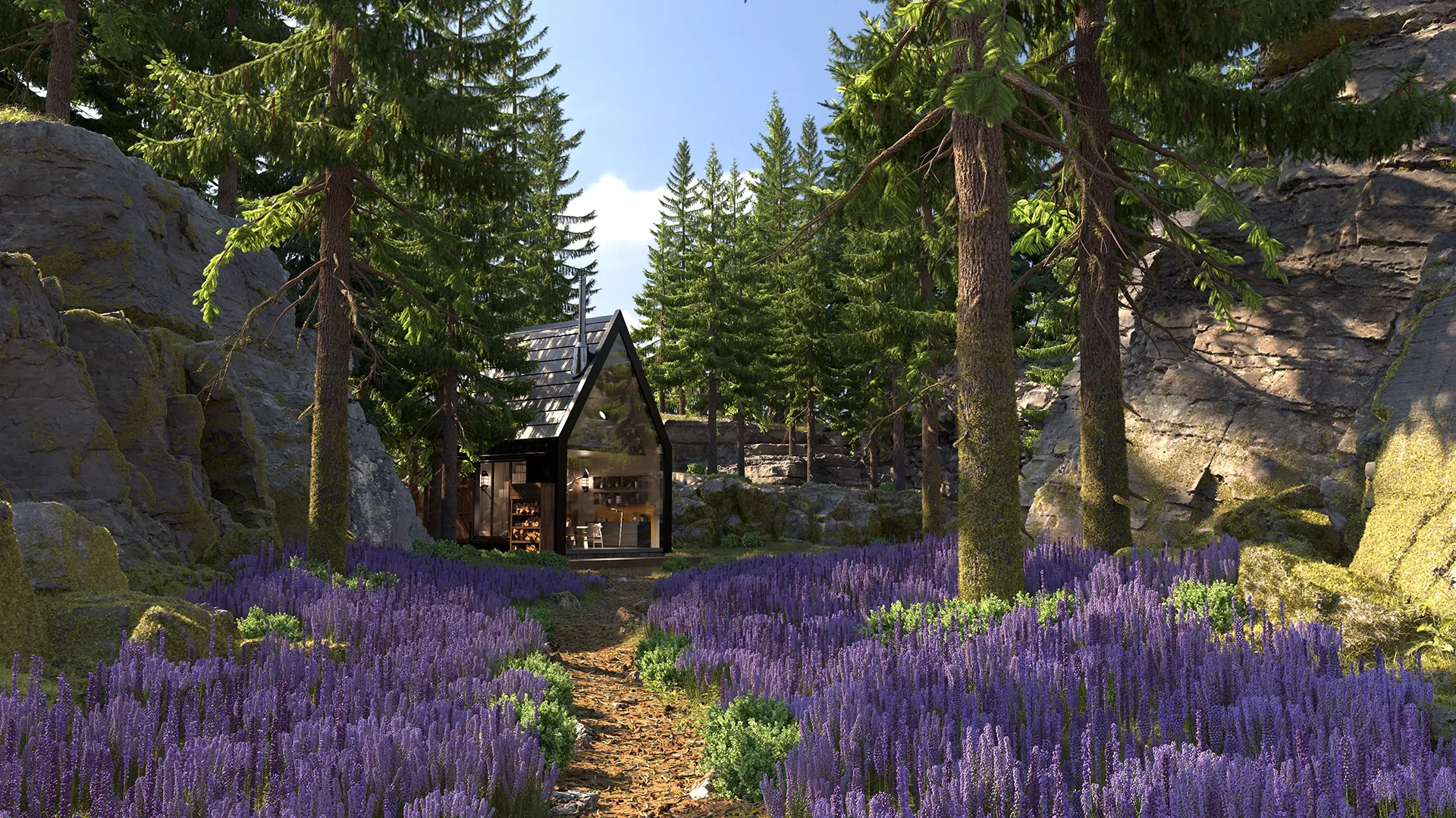 Figure 25: Full scene with cabin integrated in, and also with final camera angle.