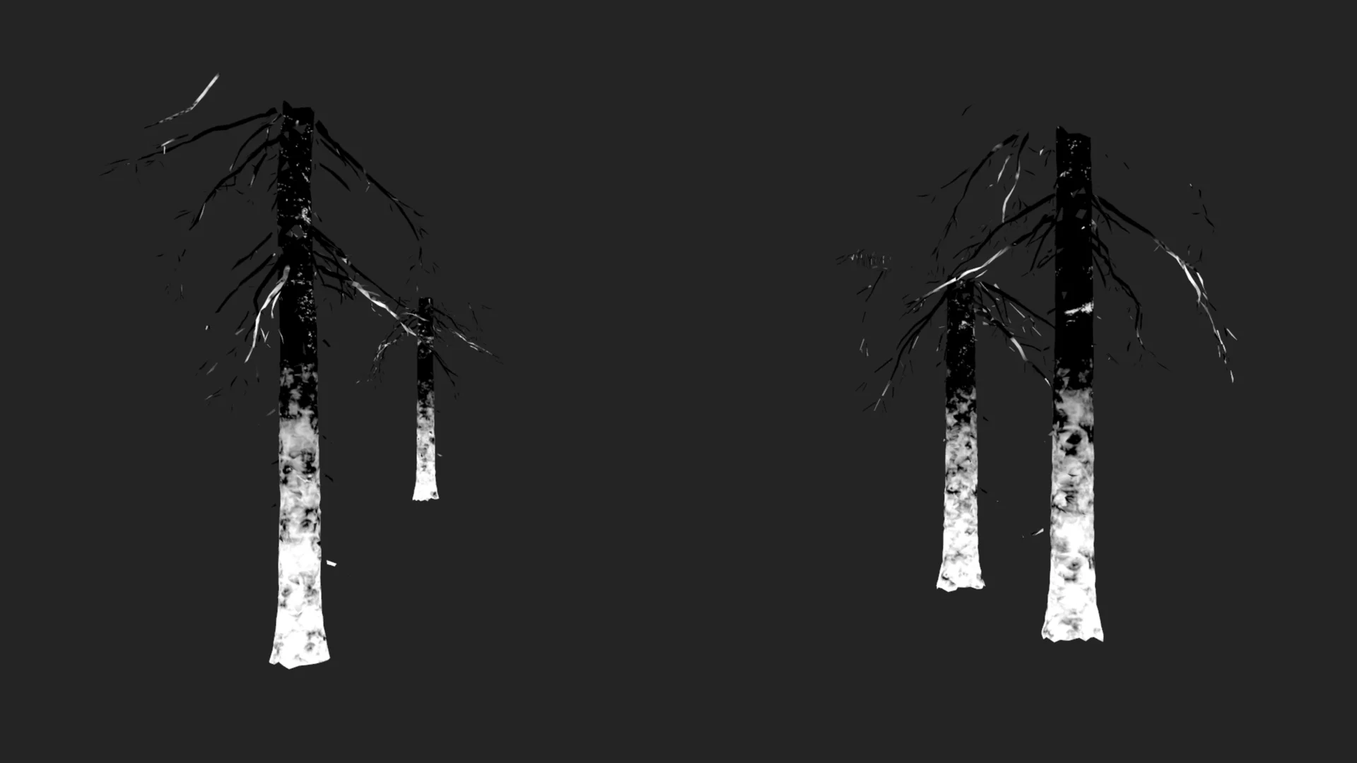 Figure 16: Foreground tree trunk moss density masks in Substance Painted.