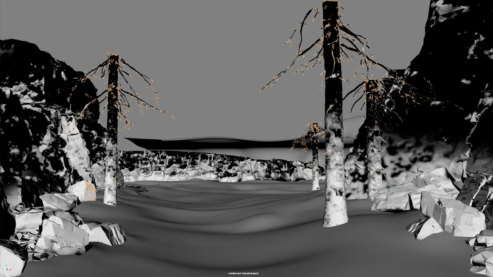 Figure 17: All moss density masks on trees and rock formations.