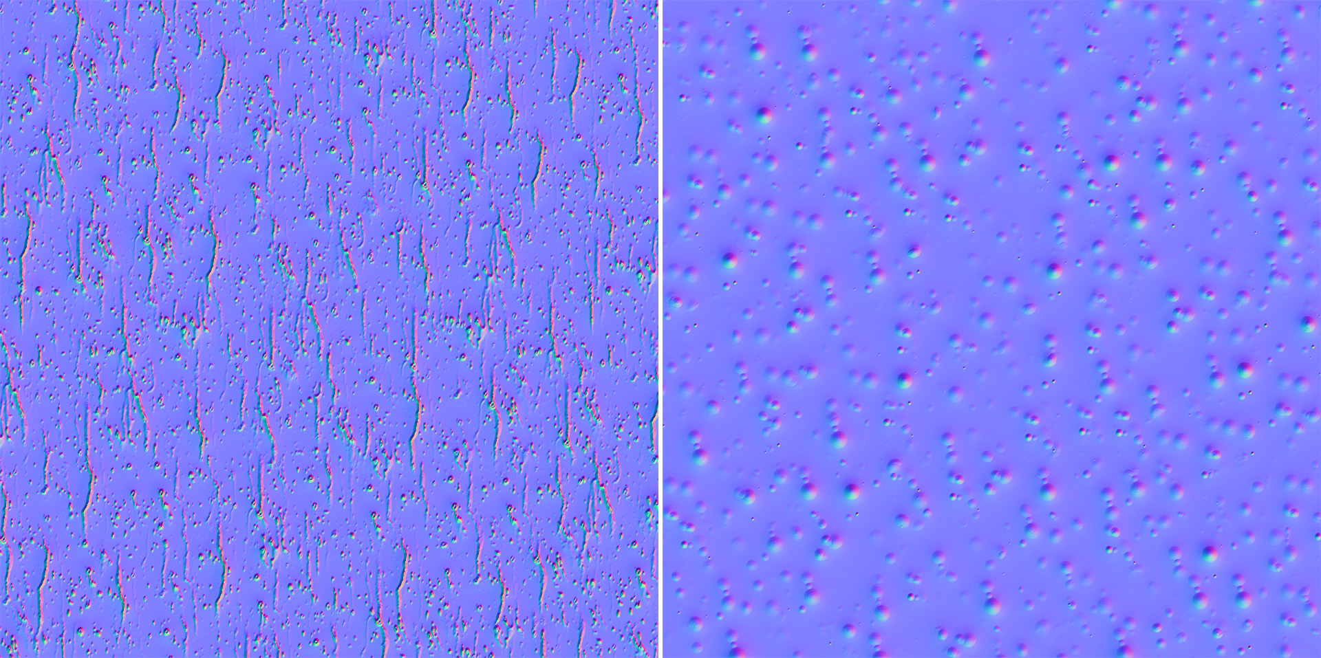 Figure 28: Crops from the 8K wet map normals generated using Photoshop's "Generate Normal Map" filter tool.