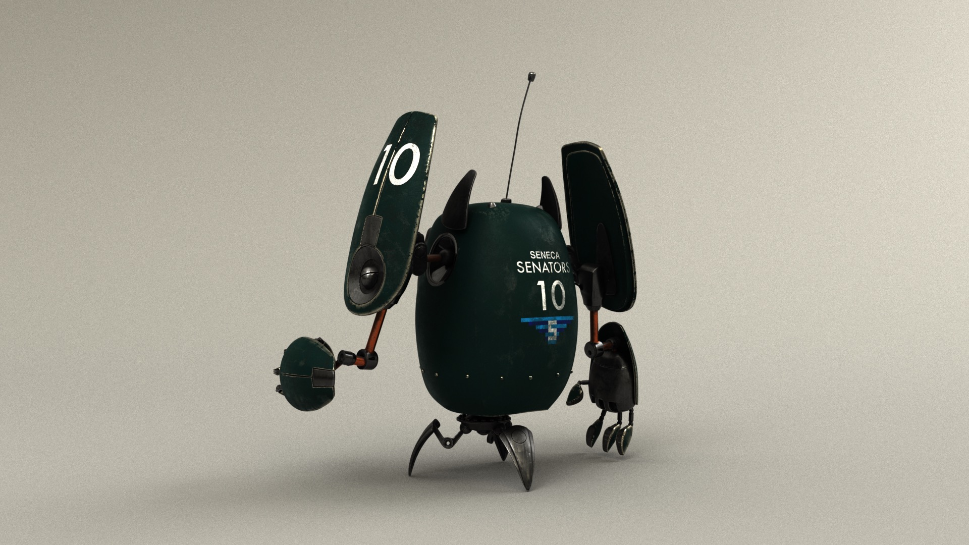 Figure 19: Sports fan robot wearing the colors of the in-world team, the Seneca Senators.