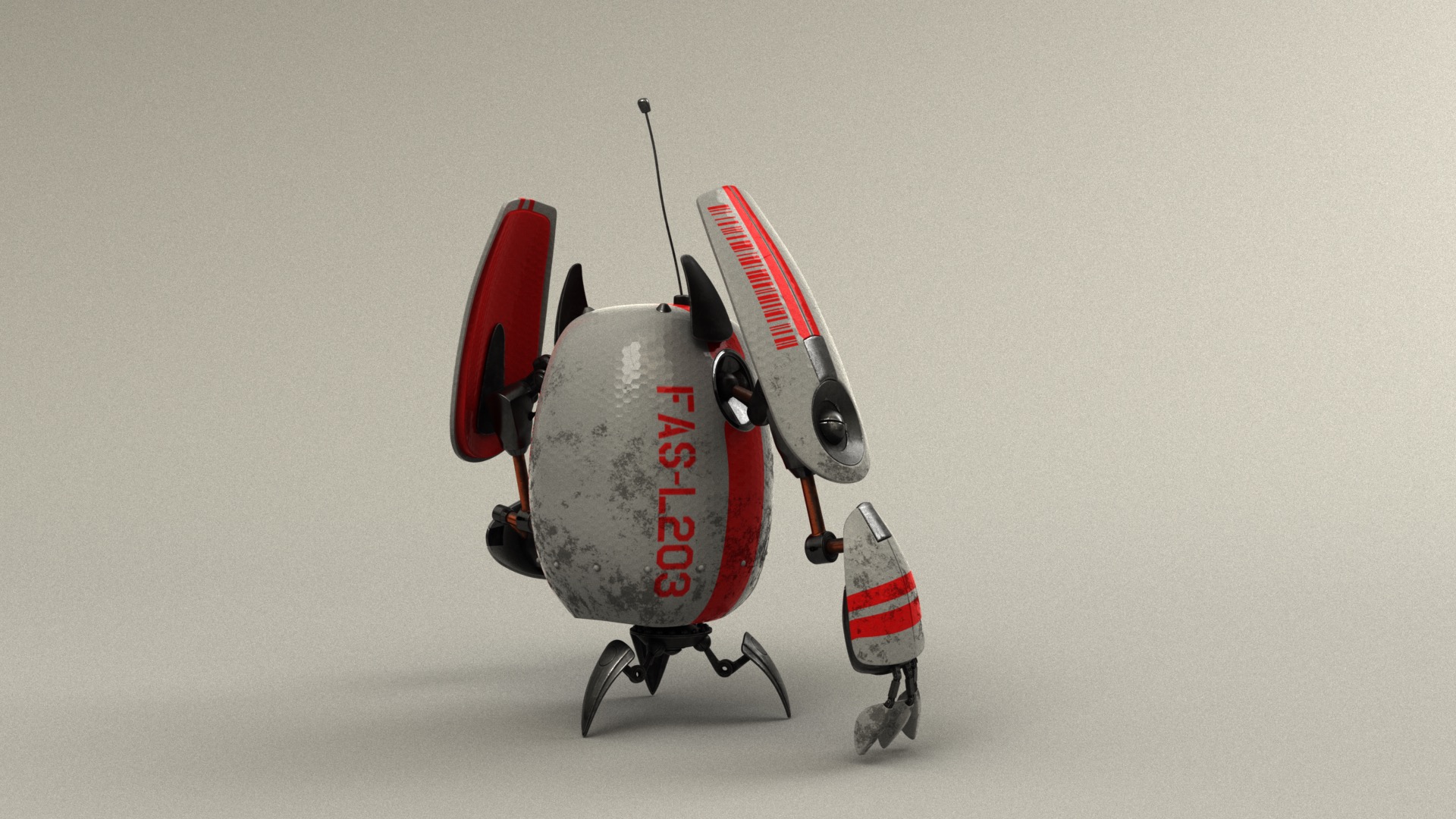 Figure 18: Futuristic robot with glossy white outer shell and red accents.