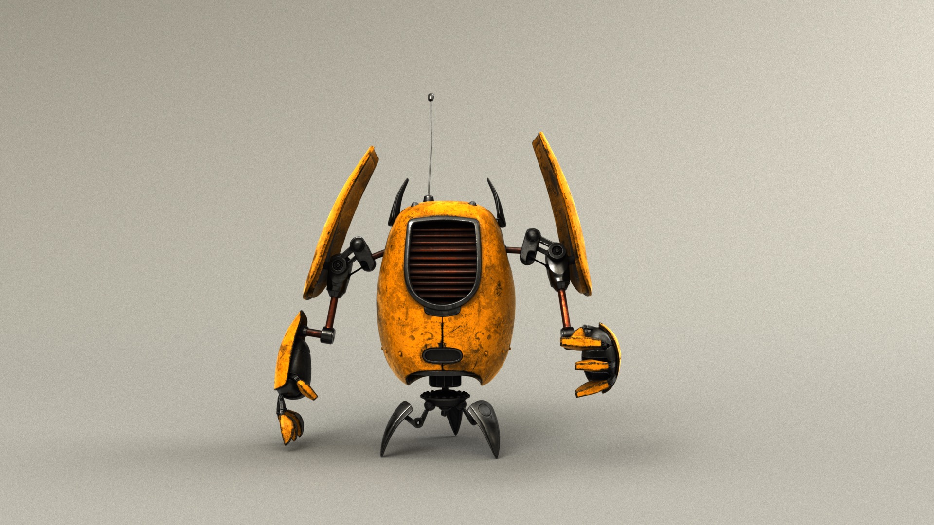 Figure 17: Robot with steel and copper mechanical parts and yellow outer shell.