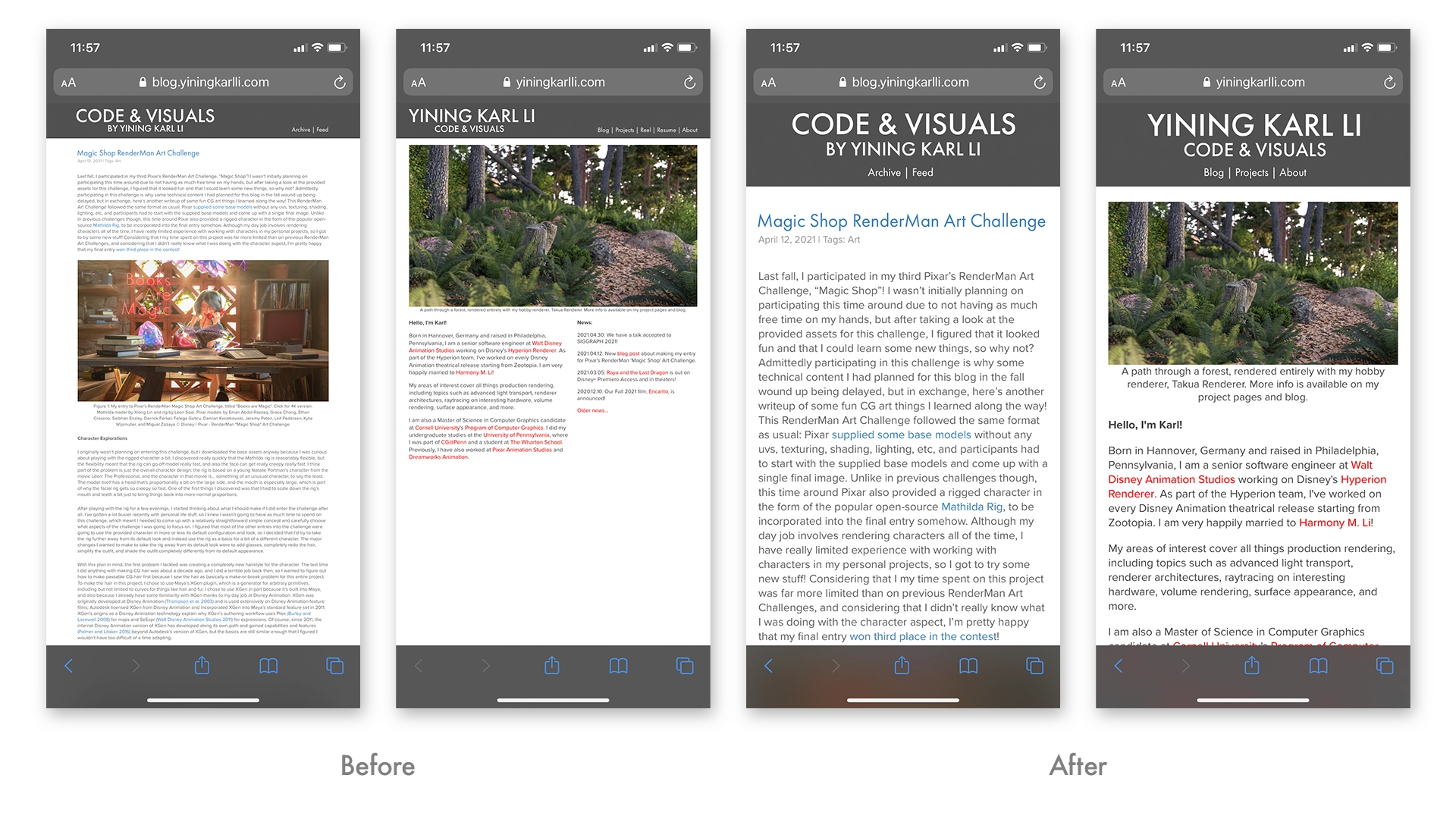 Figure 1: Old layout (left) vs. new responsive layout (right) in Safari on an iPhone 11.